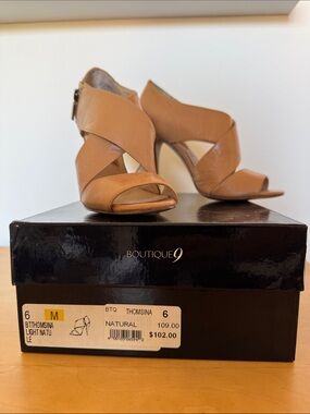 Boutique 9 Natural Tan Crisscross Peep-Toe Heel Sandals